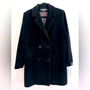 Forecaster of Boston Women Sz 10 Fine Lambswool Black Pea Coat Quiet Luxury